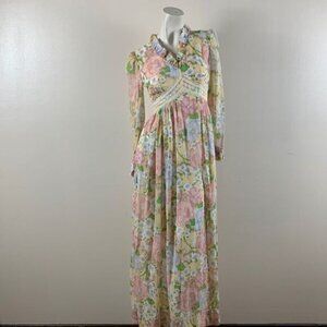 Vintage ACT I maxi dress 1970s prairie floral small